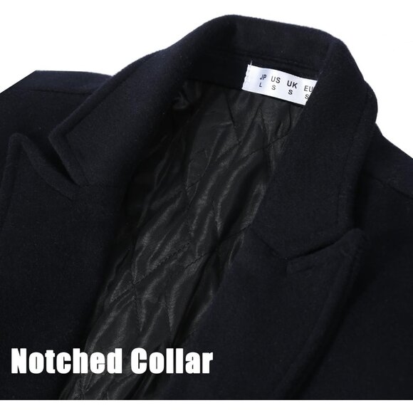 Men' navy Luxury Full Length Trench Coat Long Wool Overcoat Winter Windbreaker - Picture 3 of 6